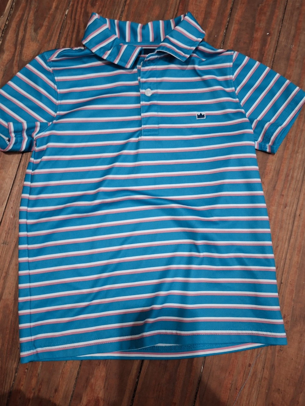 Blue Striped Polo with Crown & Ivy